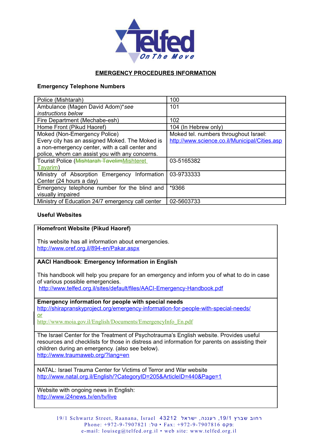 Emergency Procedures Information