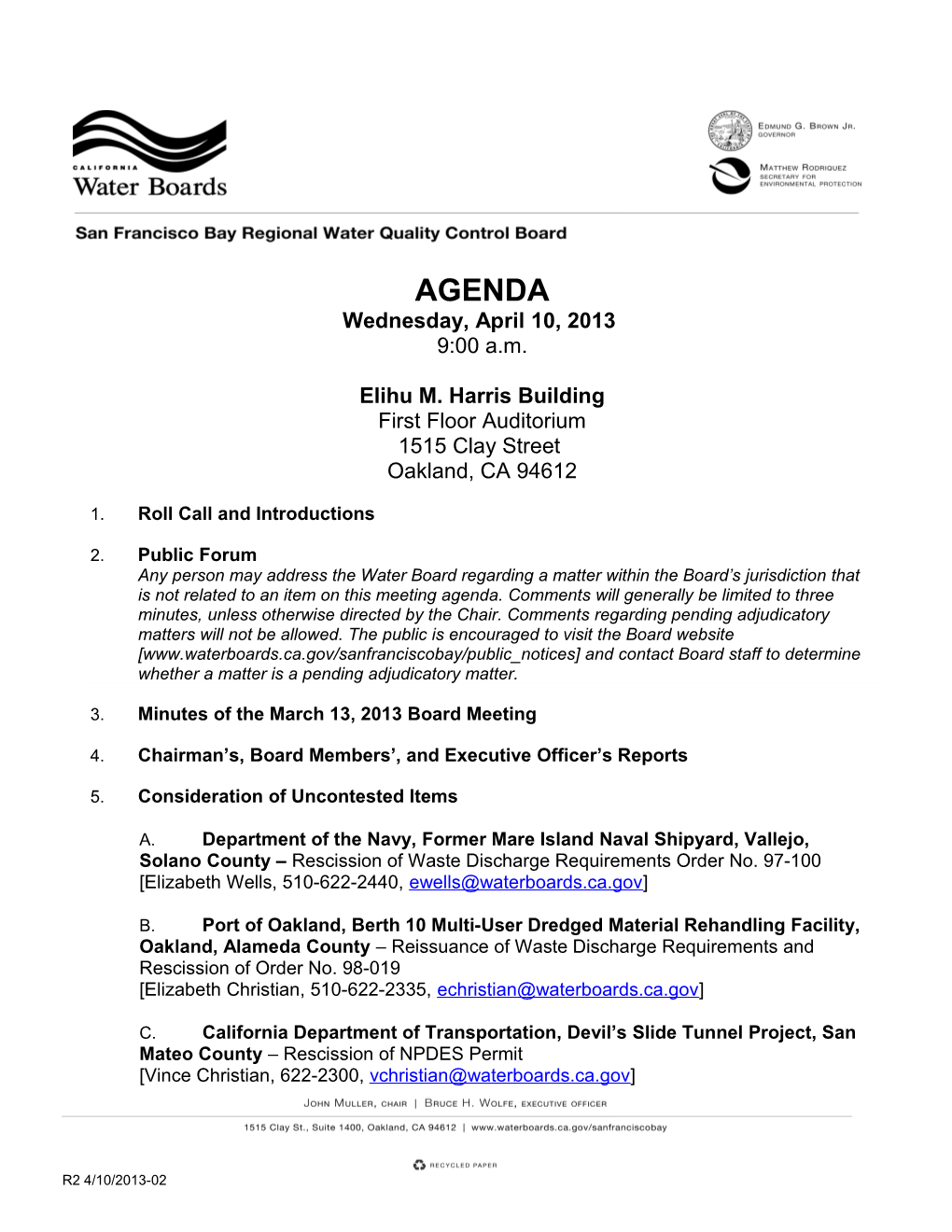 Water Board Meeting Agenda Page 1 of 1