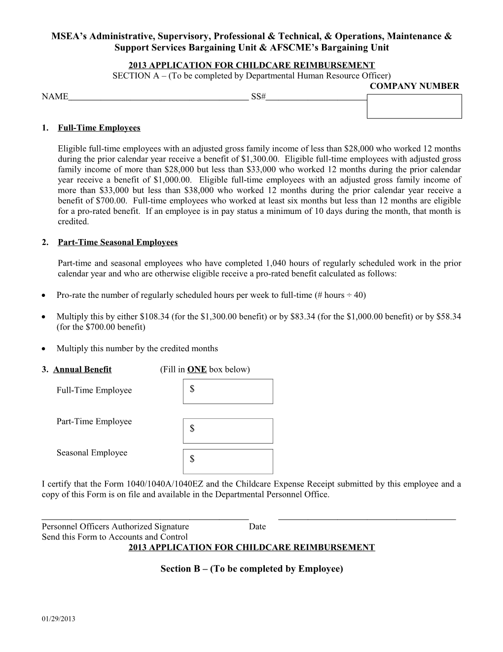 Application for Child Care Reimbursement