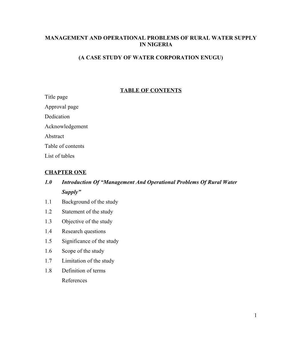 Management and Operational Problems of Rural Water Supply in Nigeria