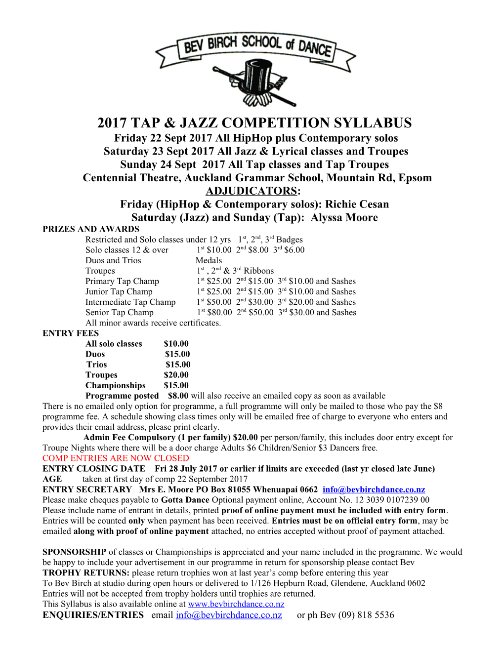 2017Tap & Jazz Competitionsyllabus
