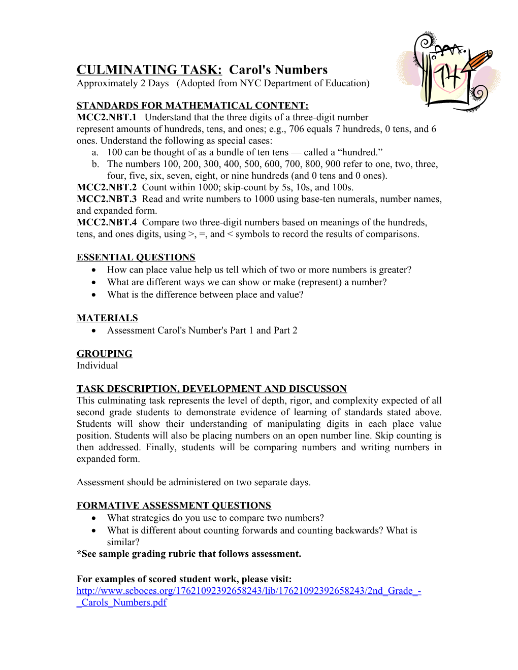 CULMINATING TASK: Carol's Numbers