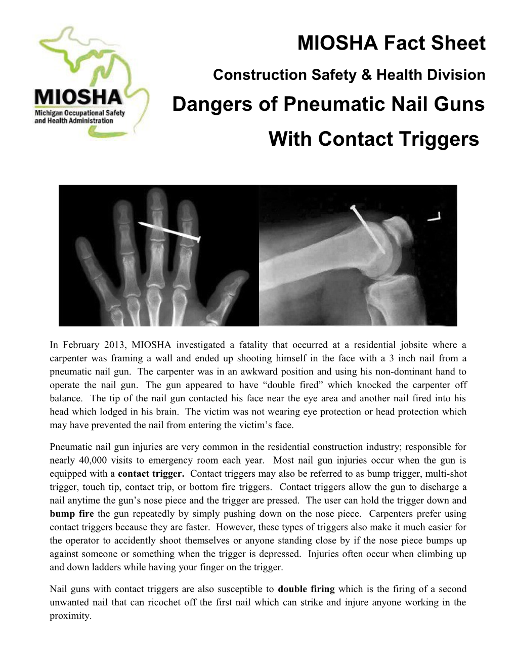 Dangers of Pneumatic Nail Guns with Contact Triggers