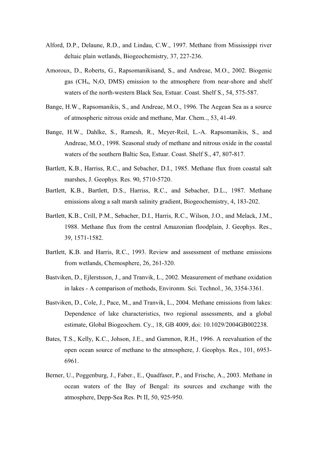 Alford, D.P., Delaune, R.D., Andlindau, C.W., 1997. Methane from Mississippi River Deltaic