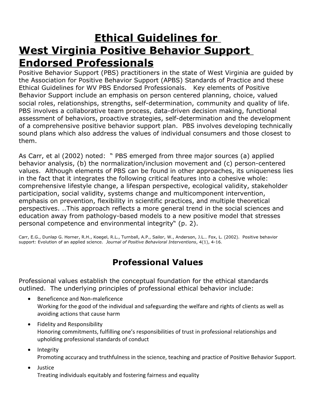 West Virginia Positive Behavior Support Endorsed Professionals