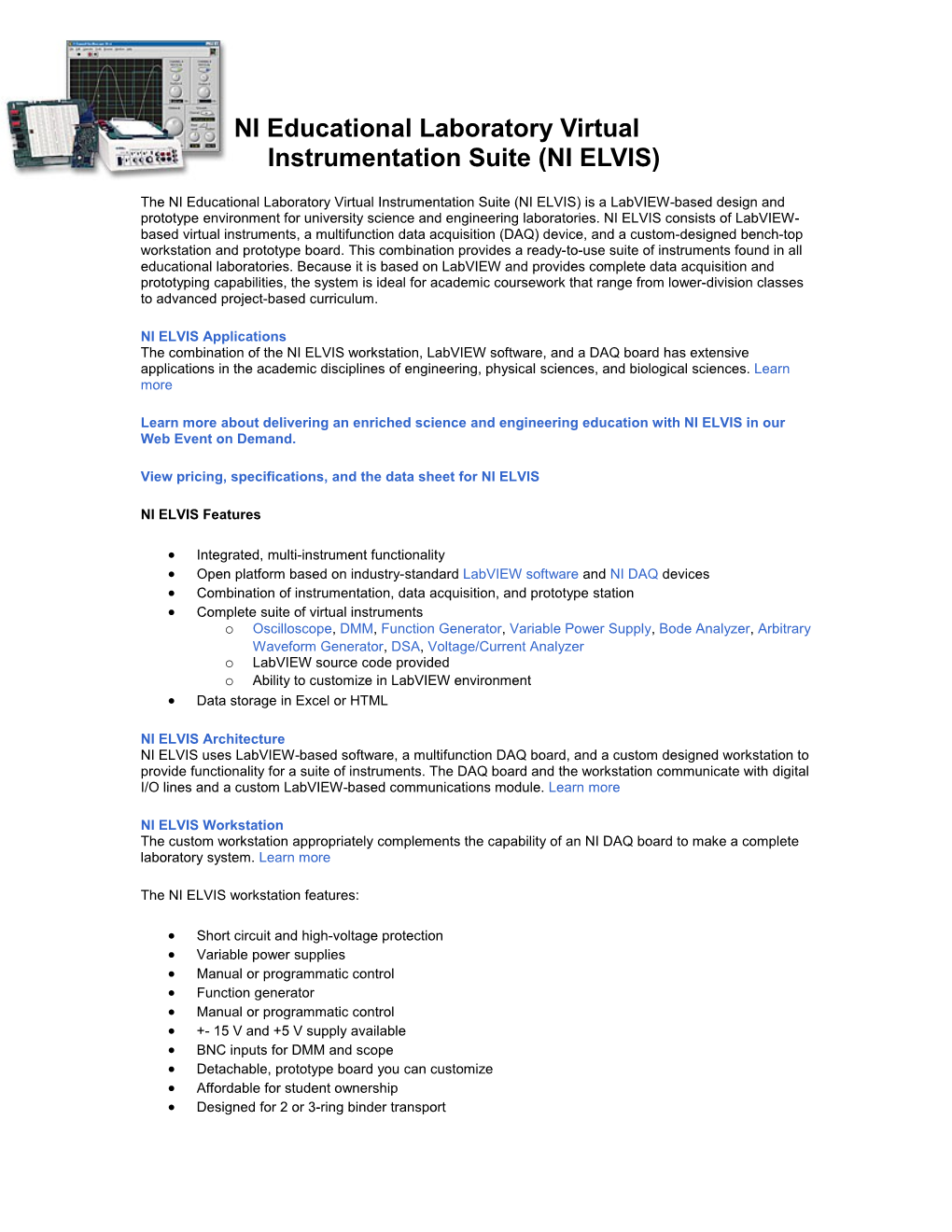 NI Educational Laboratory Virtual Instrumentation Suite (NI ELVIS)