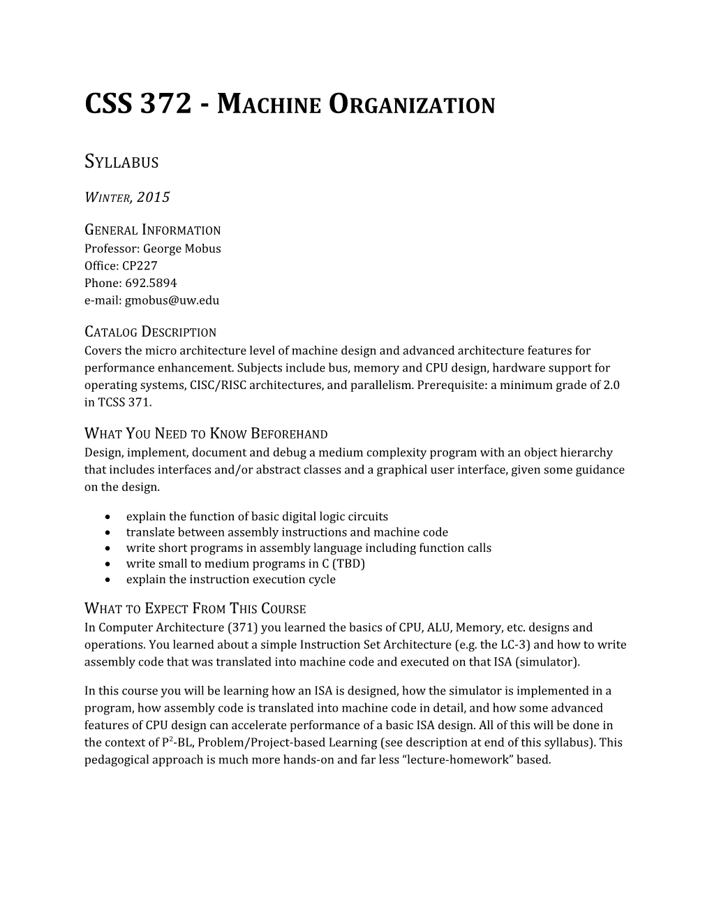 CSS 372 - Machine Organization