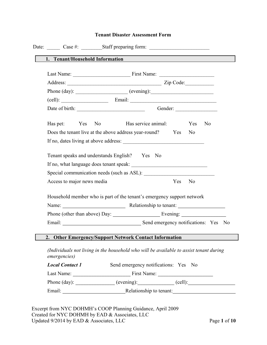 Planning Resource 14: Client Disaster Assessment Form