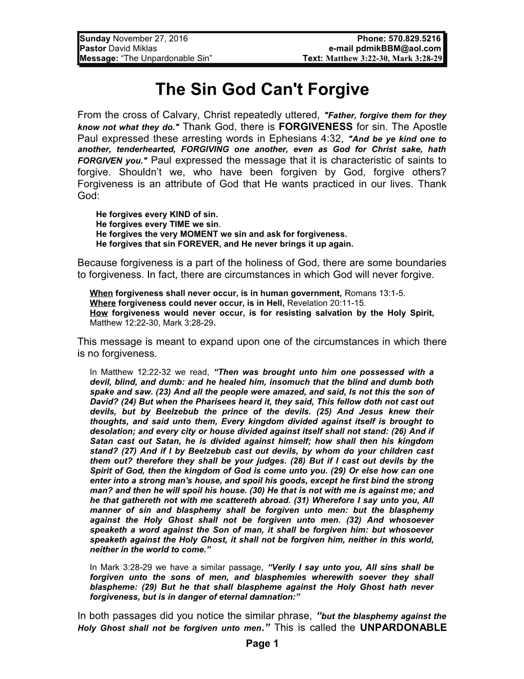 The Sin God Can't Forgive