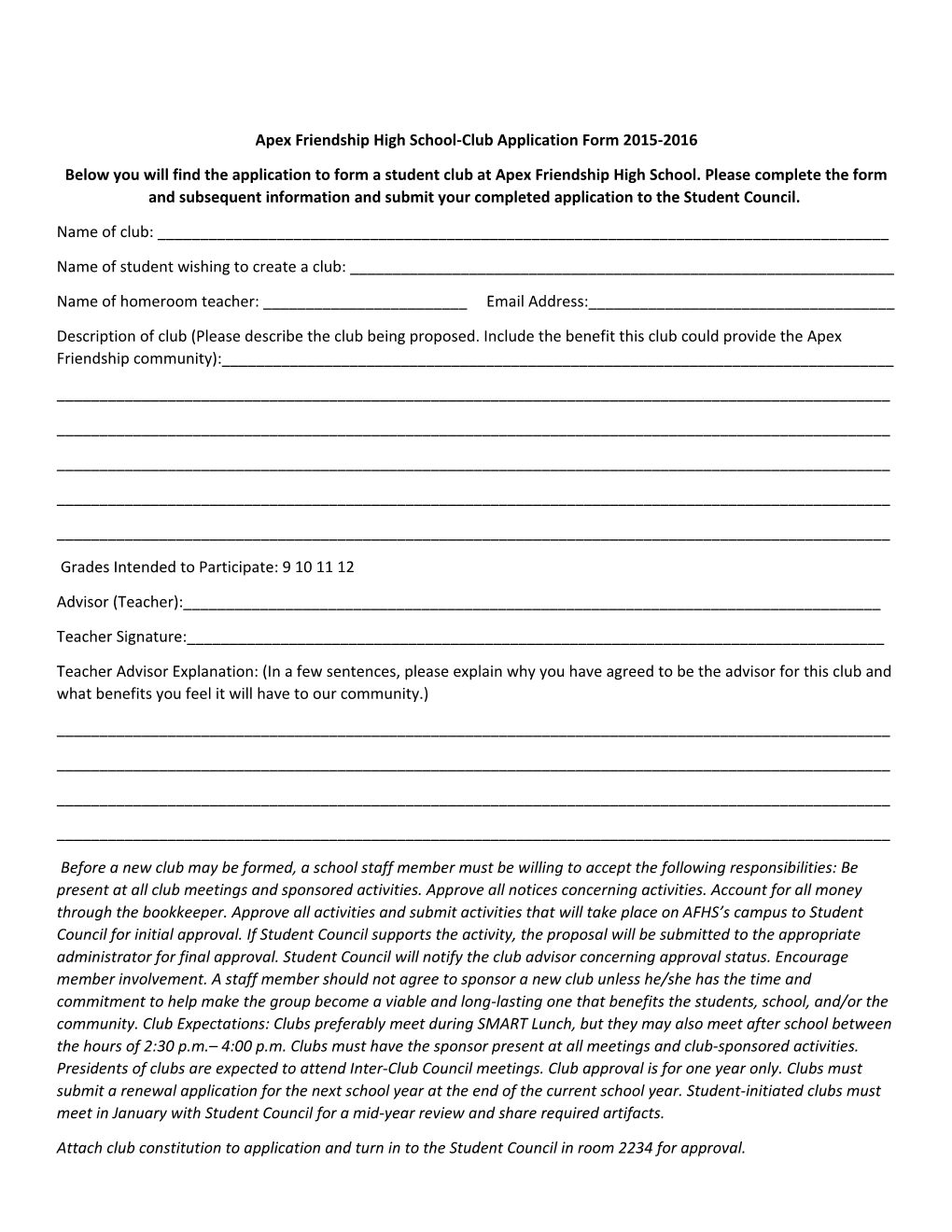 Club Application Form