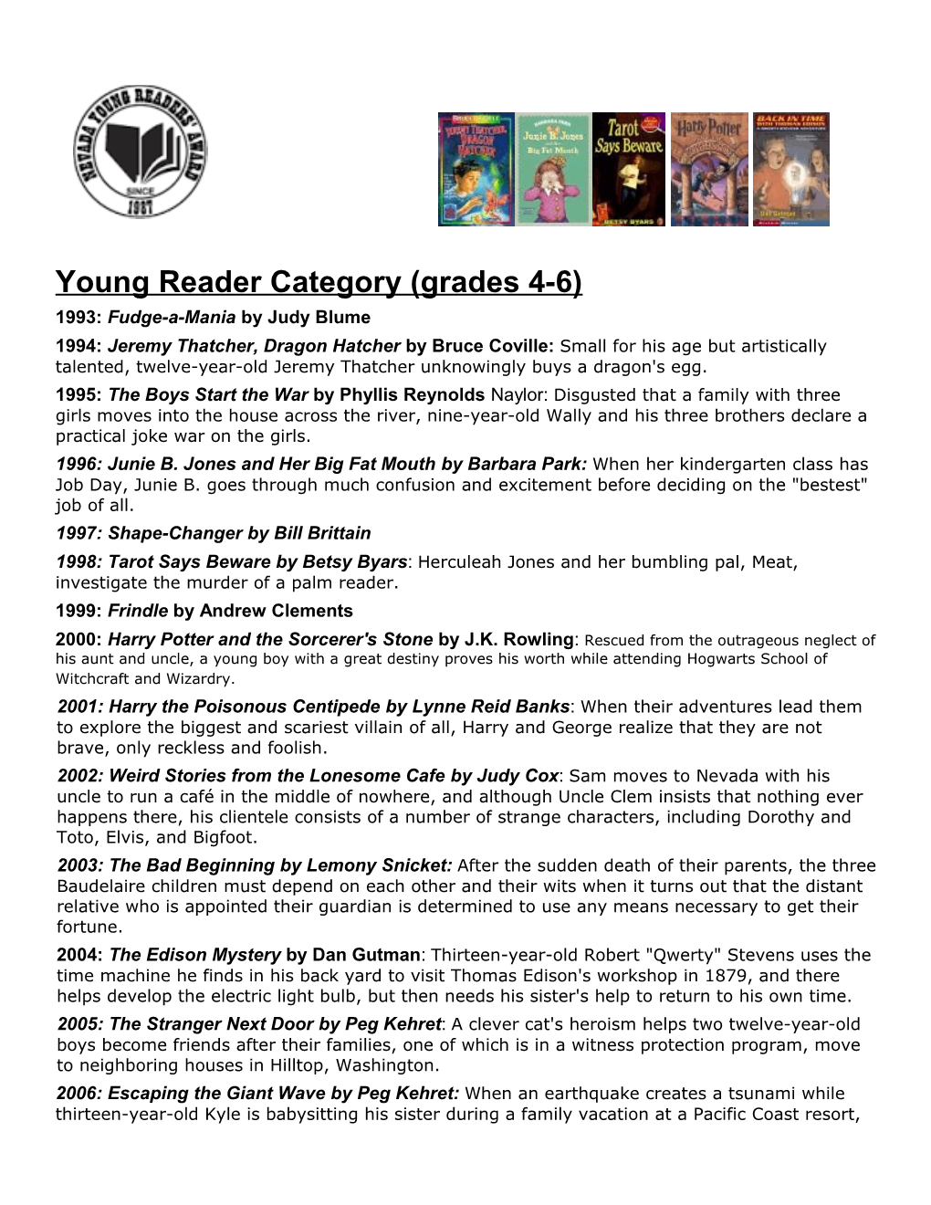 Young Reader Category (Grades 4-6)