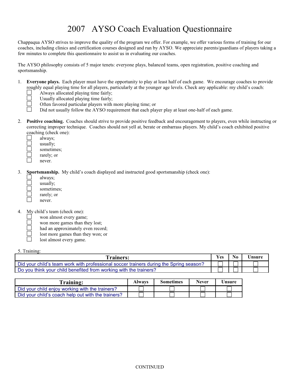 2003 Chappaqua AYSO Coach Evaluation, Page 2