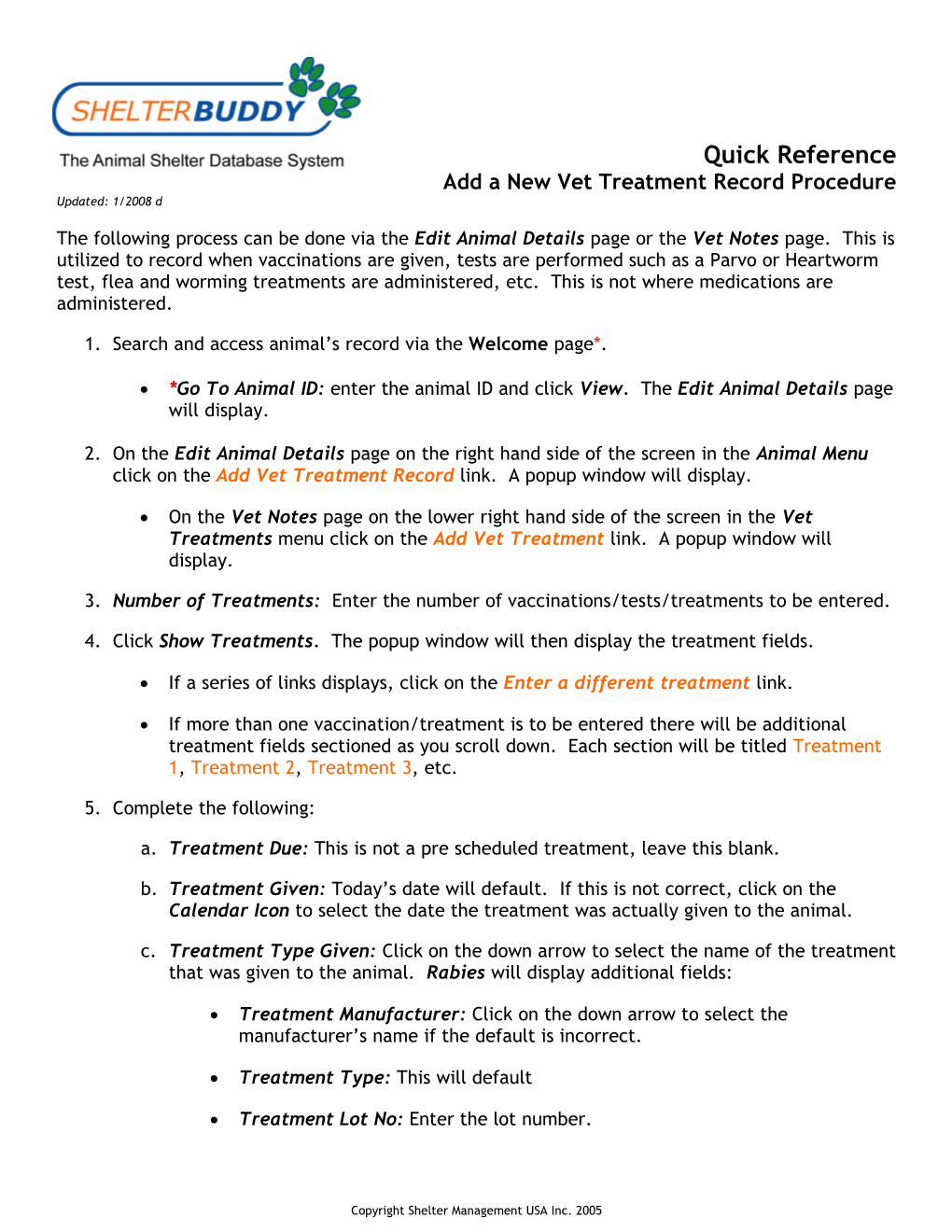 Add a New Vet Treatmentrecord Procedure