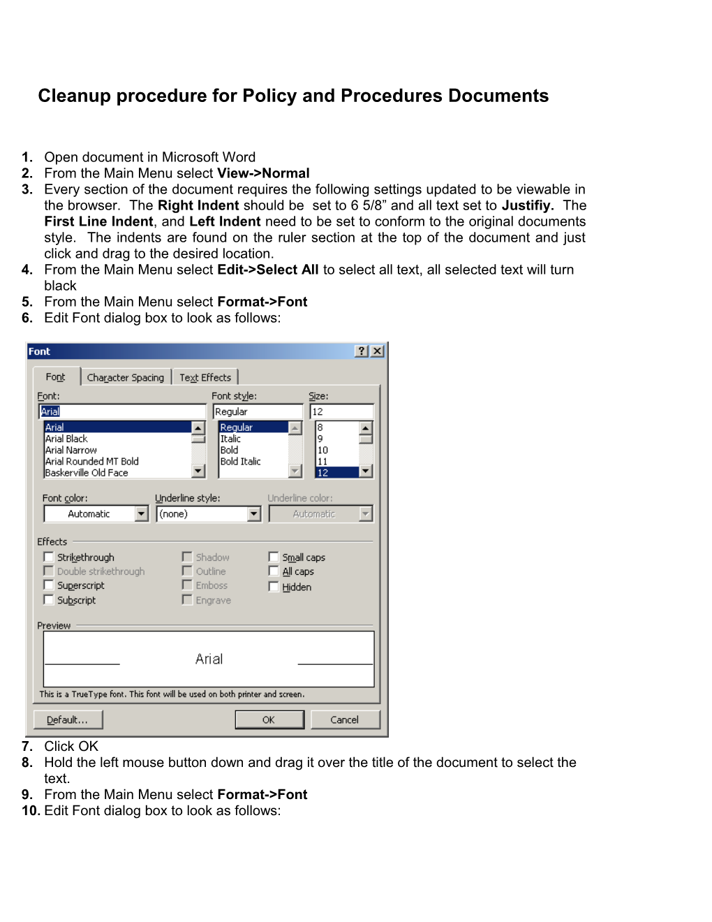 Cleanup Procedure for Policy and Procedures