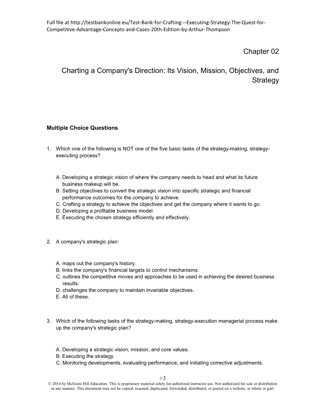 Charting a Company's Direction: Its Vision, Mission, Objectives, and Strategy
