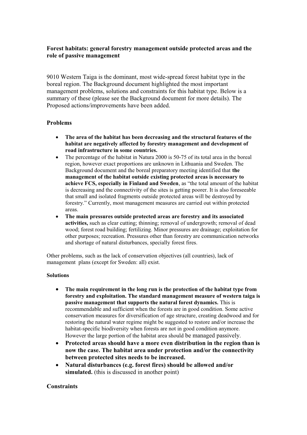 Forest Habitats: Achieving Higher Naturalness in Commercially Managed Forest Outside Of