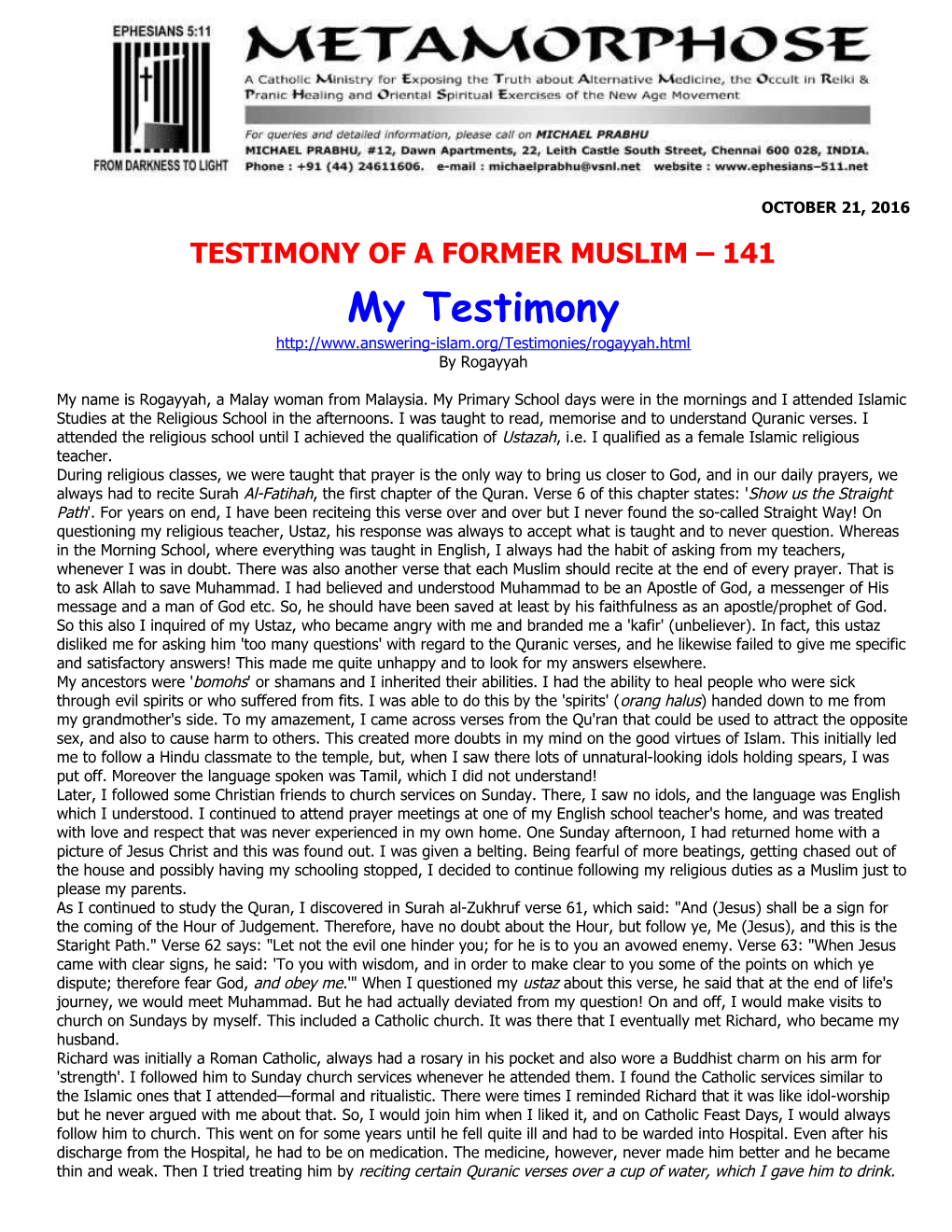 Testimony of a Former Muslim 141