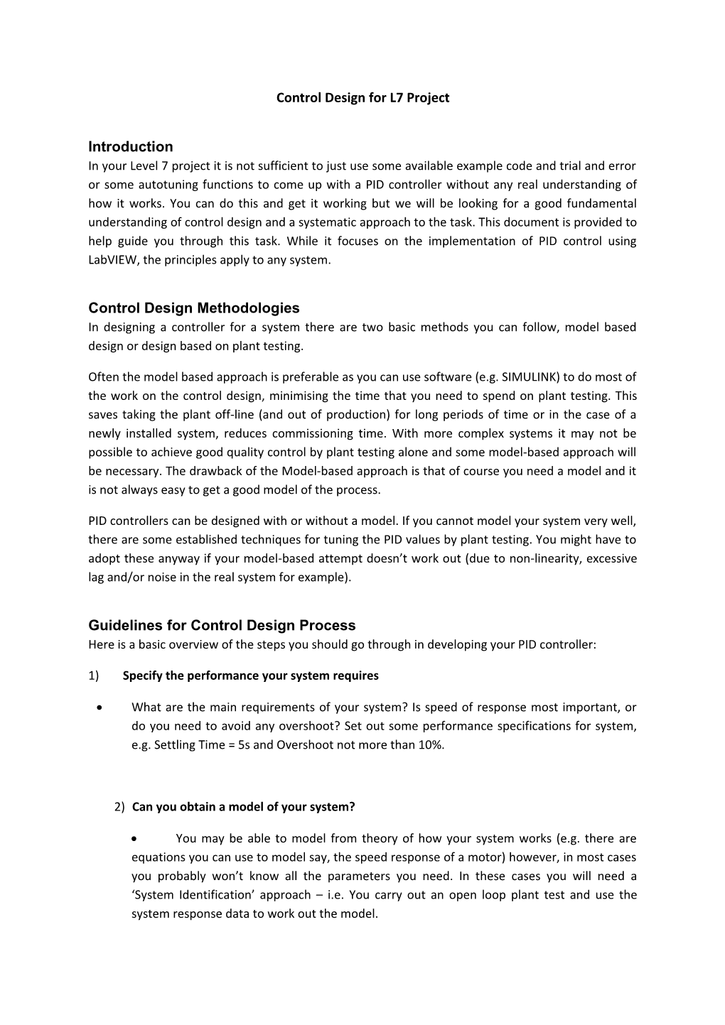 Control Design for L7 Project