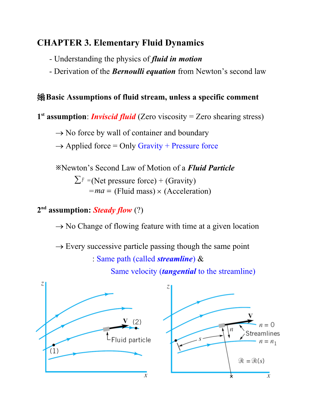 Chapter 3 Elementary Fluid Dynamics- the Bernoulli Equation