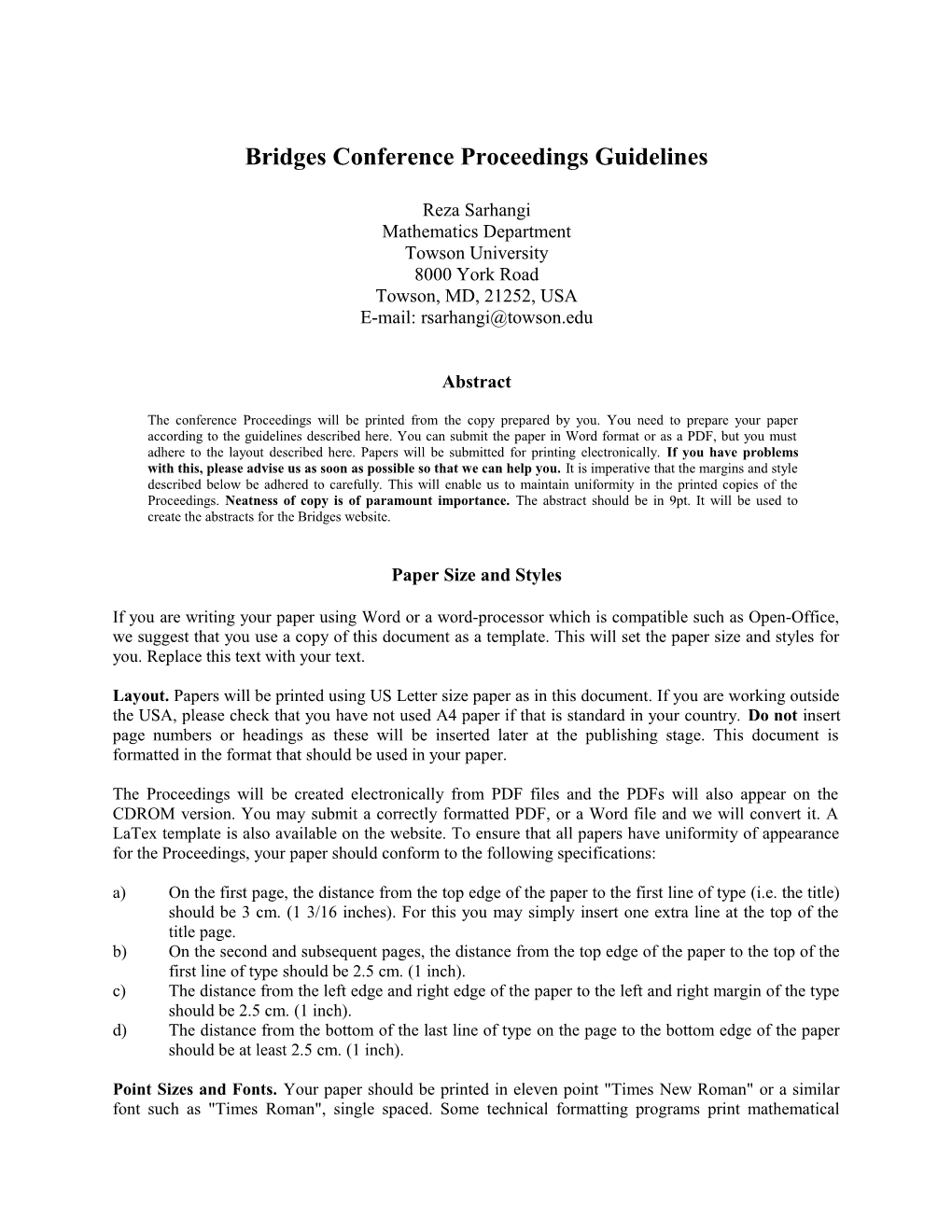 Bridges Conference Proceedings Guidelines
