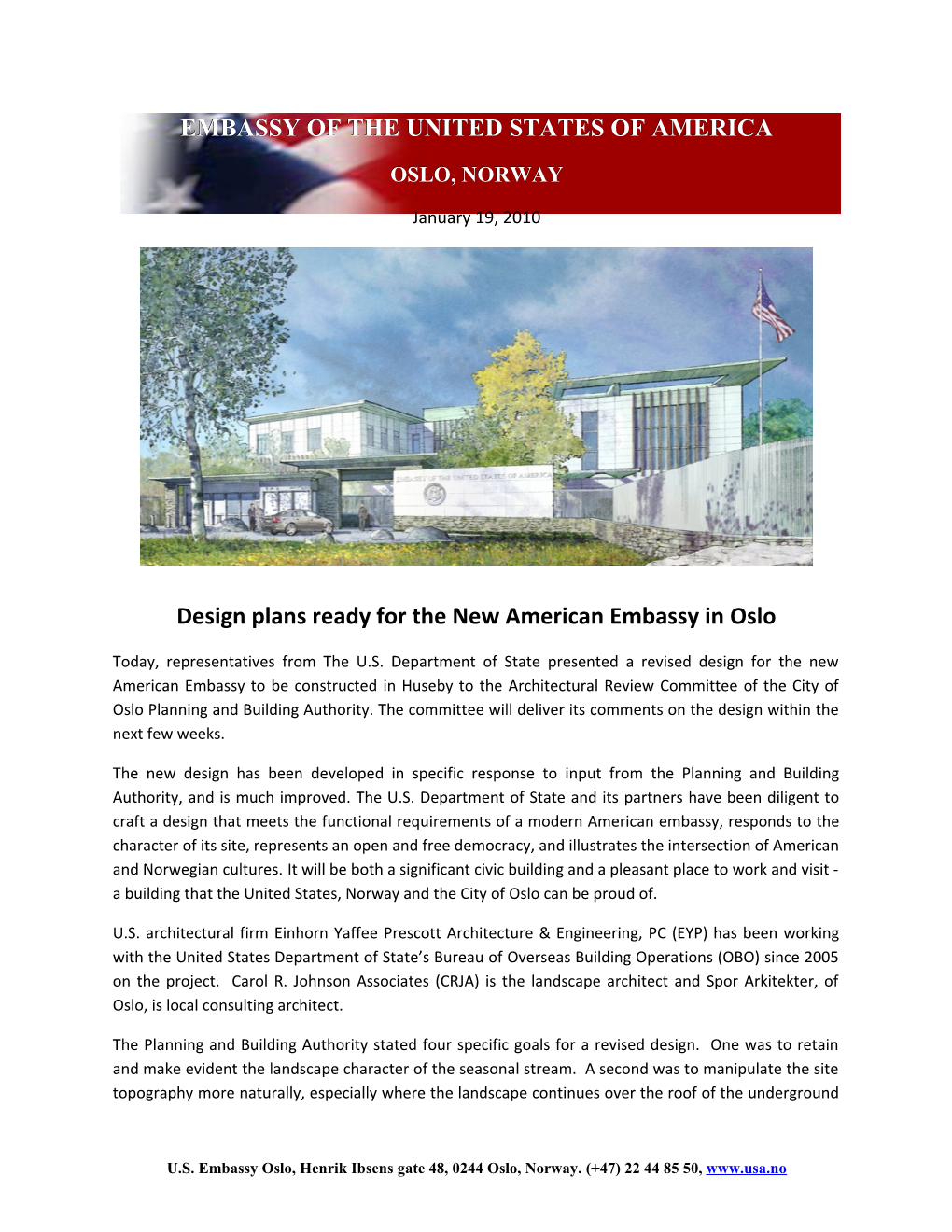 Design Plans Ready for the New American Embassy in Oslo