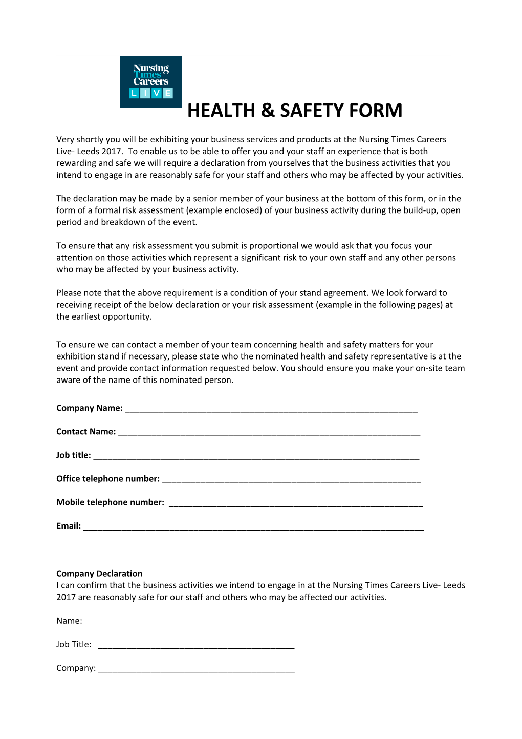 Health & Safety Form