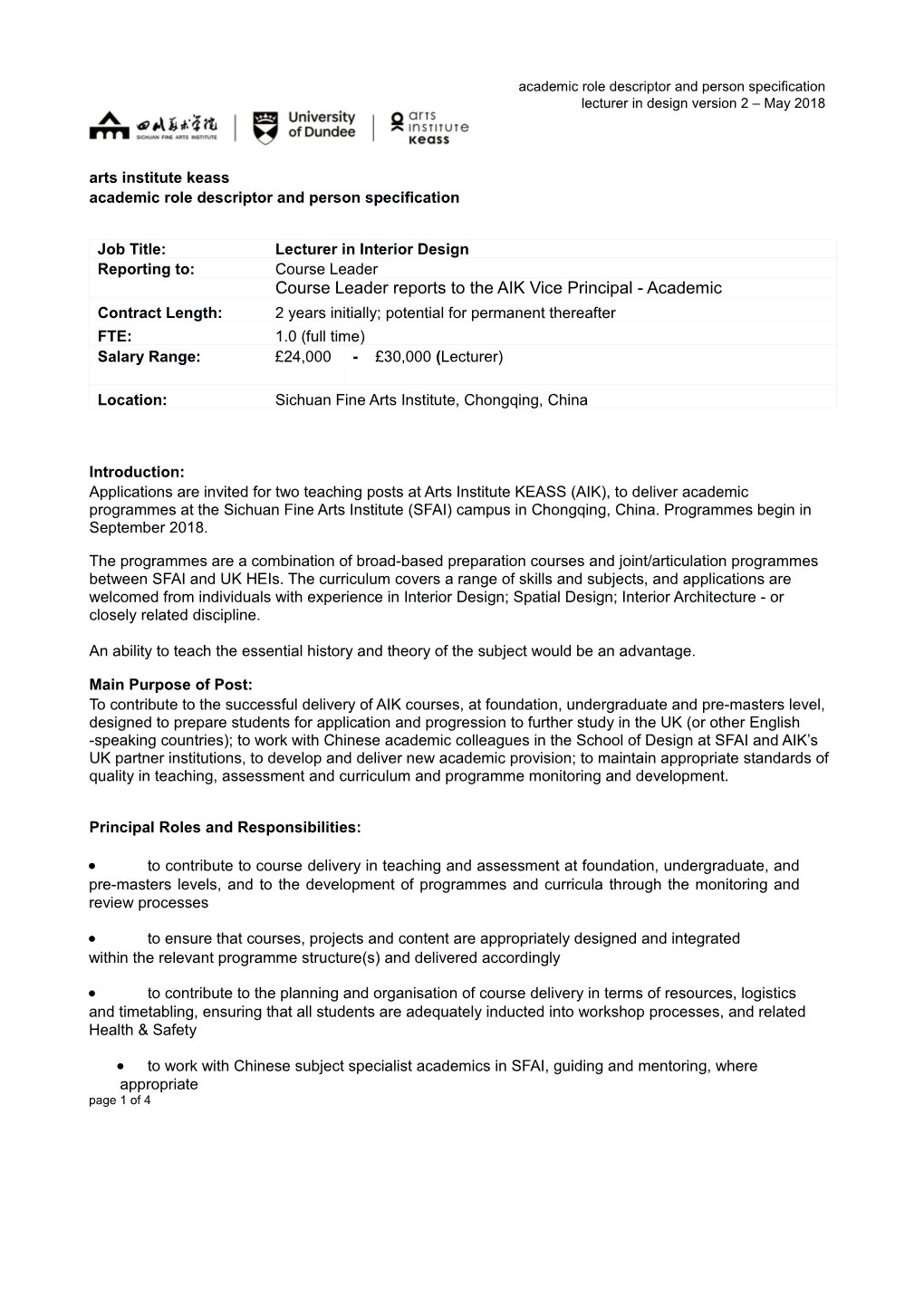 Academic Role Descriptor and Person Specification