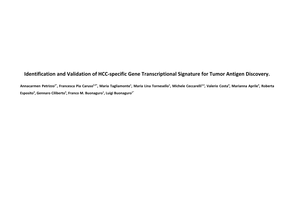 Identification and Validation of HCC-Specific Gene Transcriptional Signature for Tumor