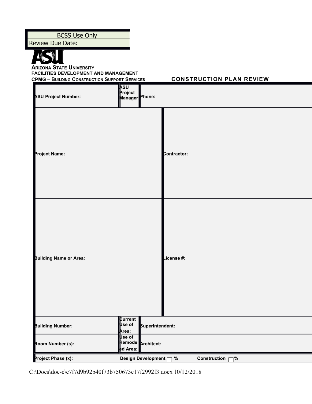 Plan Review Form