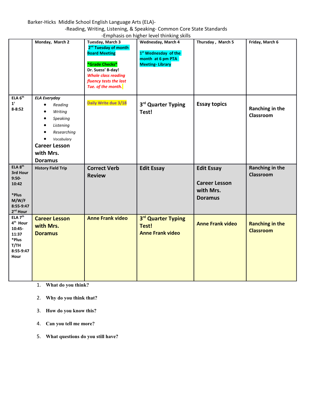 Barker-Hicks Middle School English Language Arts (ELA)