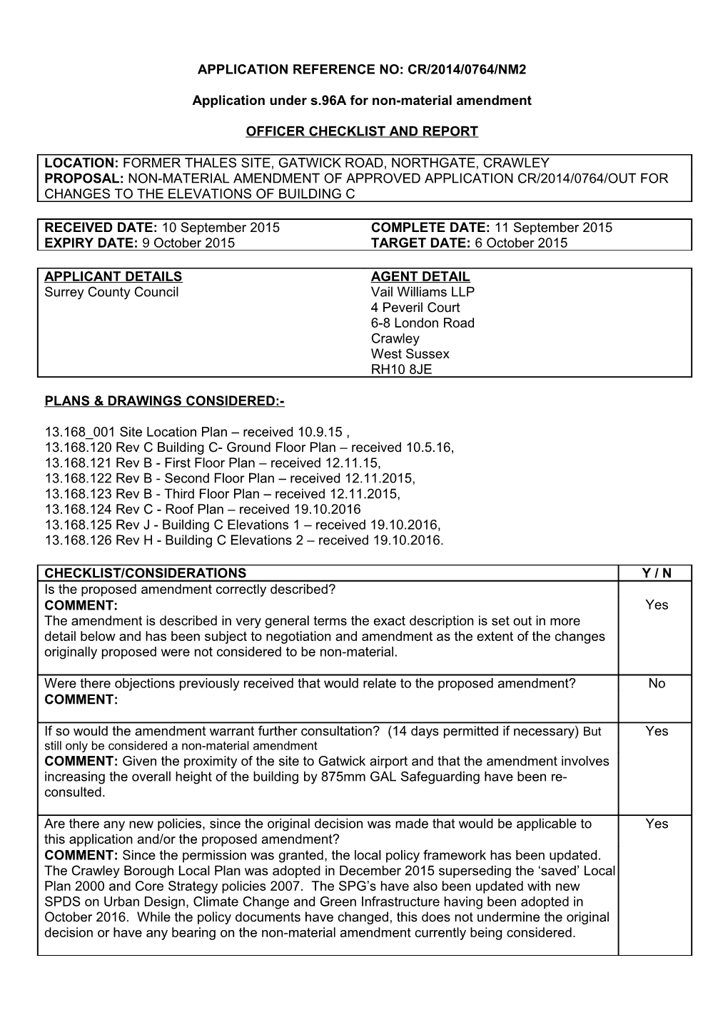 Application Under S.96A for Non-Material Amendment