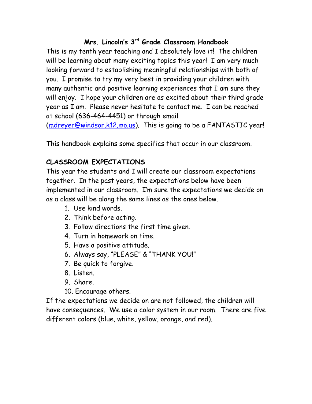 Miss Dreyer S 3Rd Grade Classroom Handbook