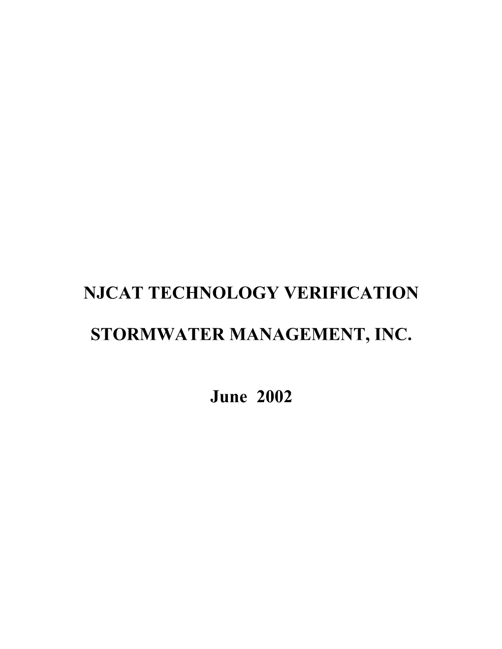 NJCAT TECHNOLOGY VERIFICATION - Stormfilter