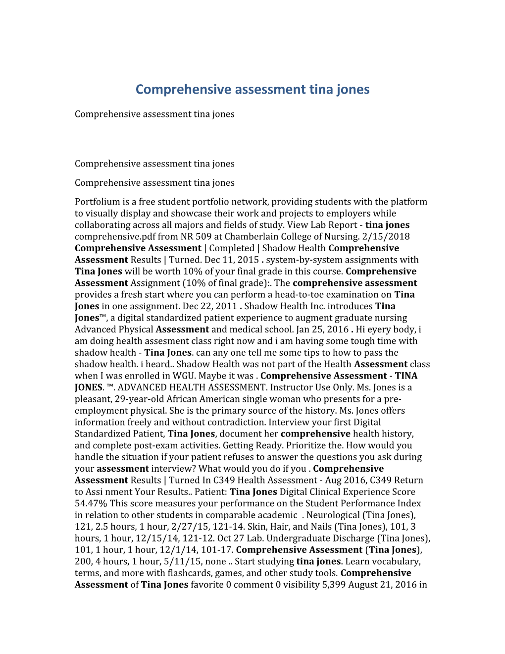Comprehensive Assessment Tina Jones