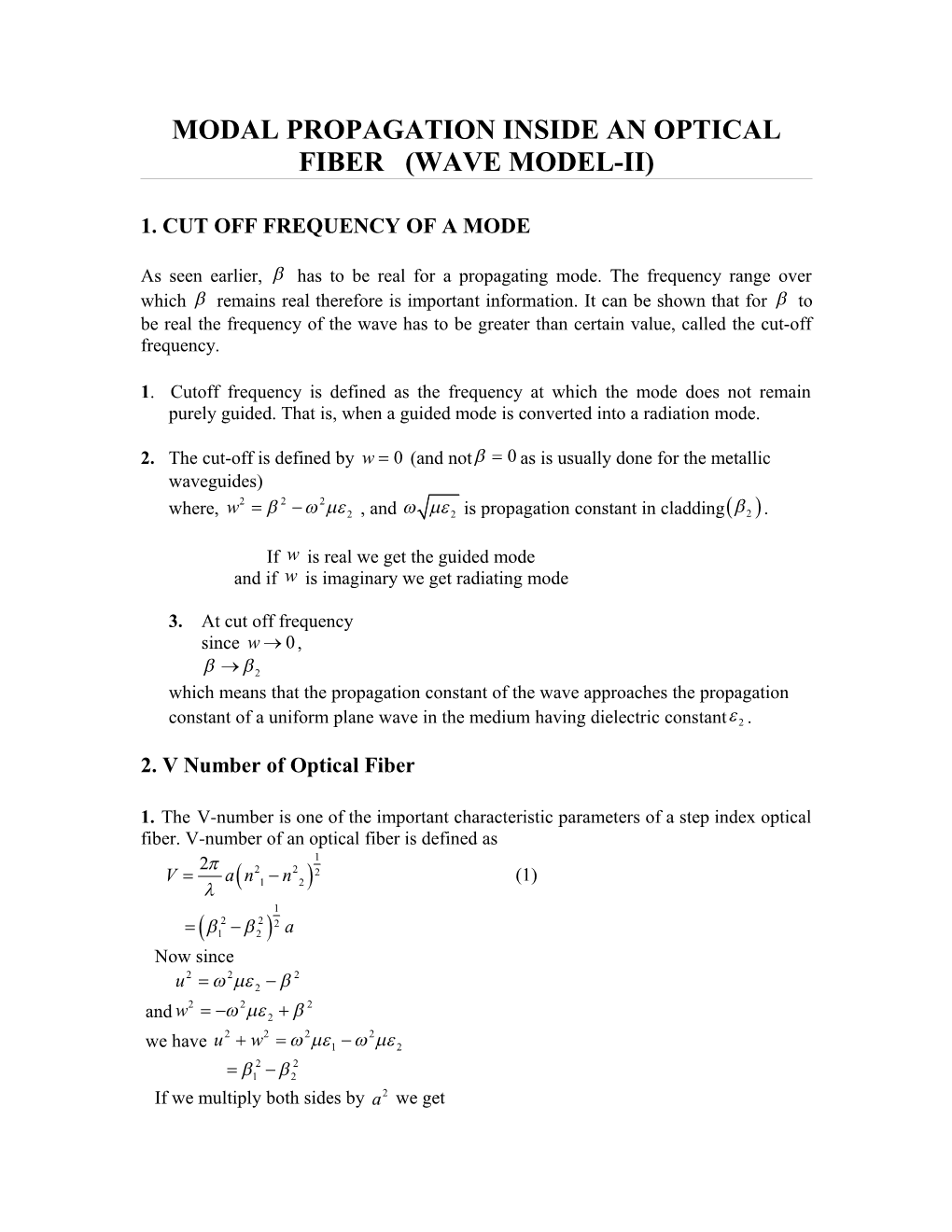 Cut Off Frequency for Different Modes