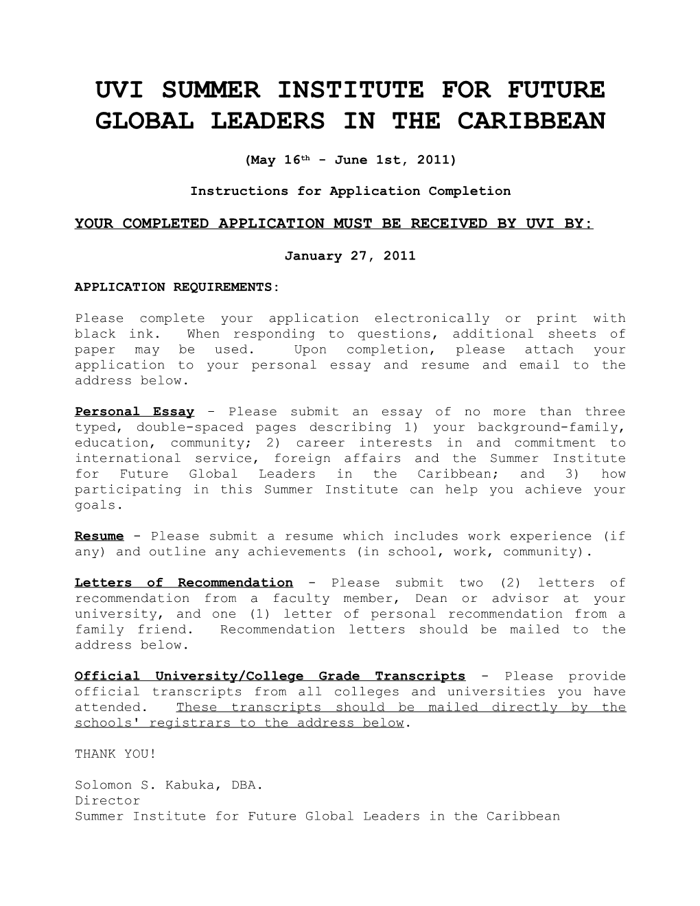 Summer Institute for Future Global Leaders in the Caribbean