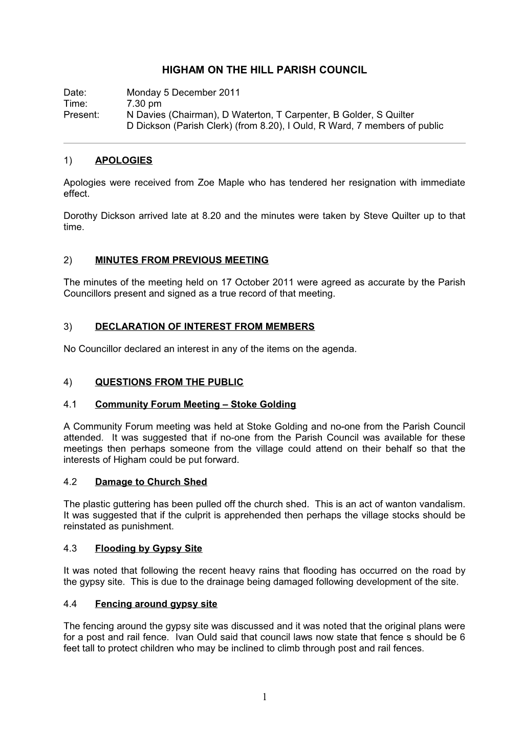 Higham on the Hill Parish Council