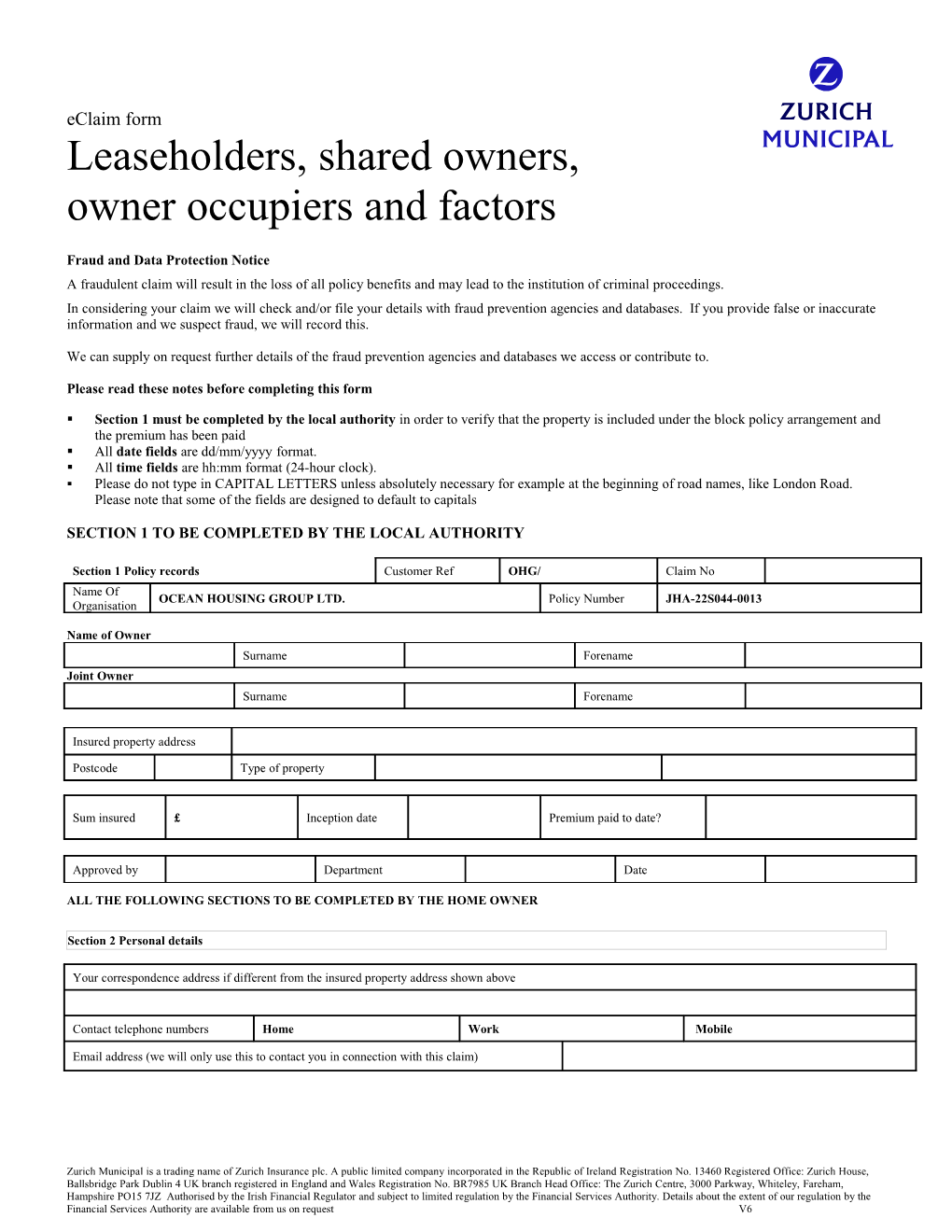 CLAIM FORM - Property (Leaseholders & Shared Owners)