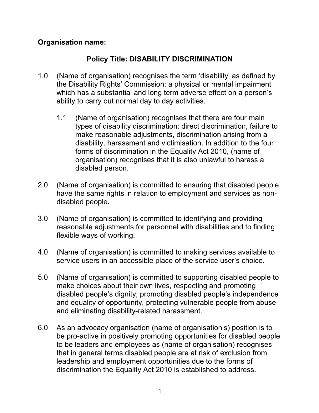 Policy Title: DISABILITY DISCRIMINATION