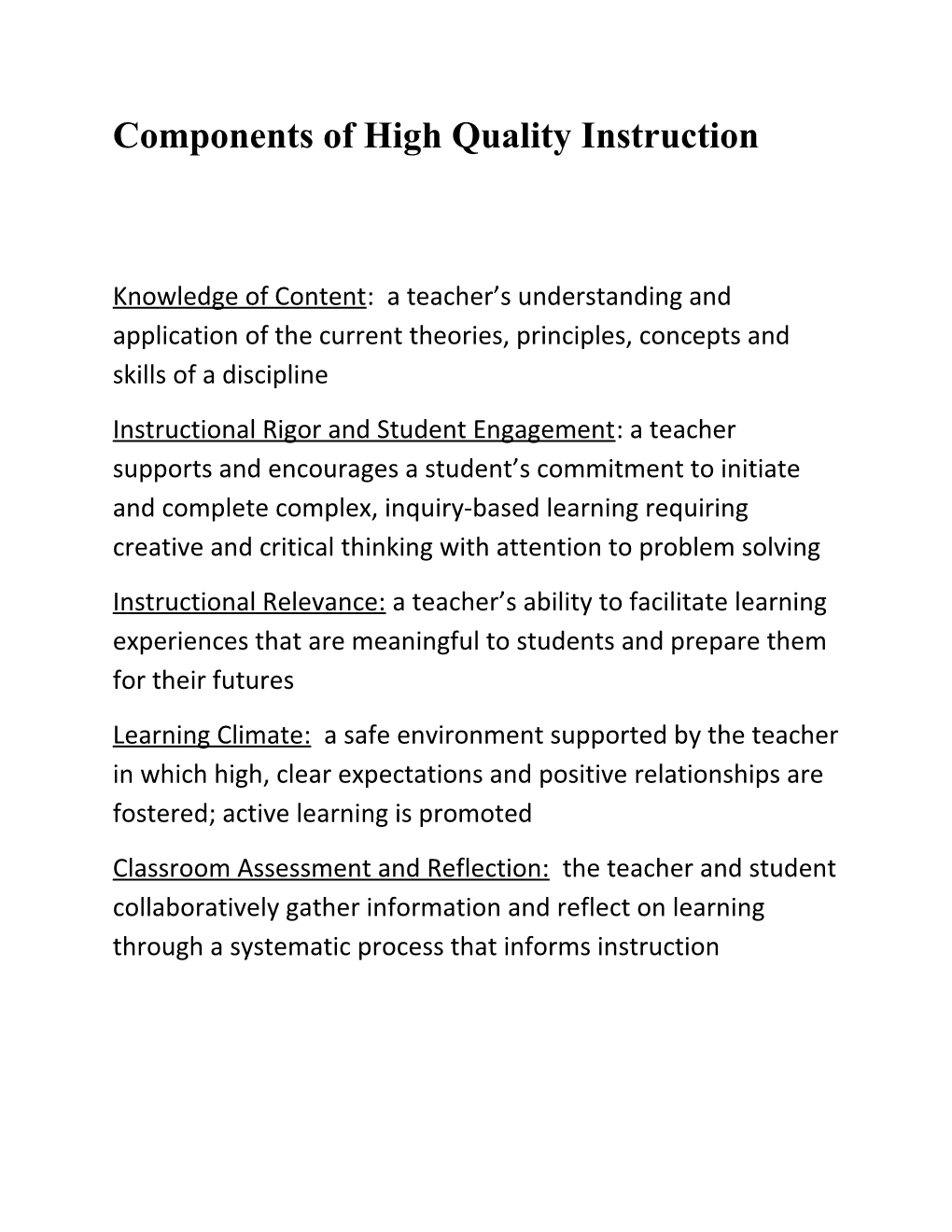 Components of High Quality Instruction