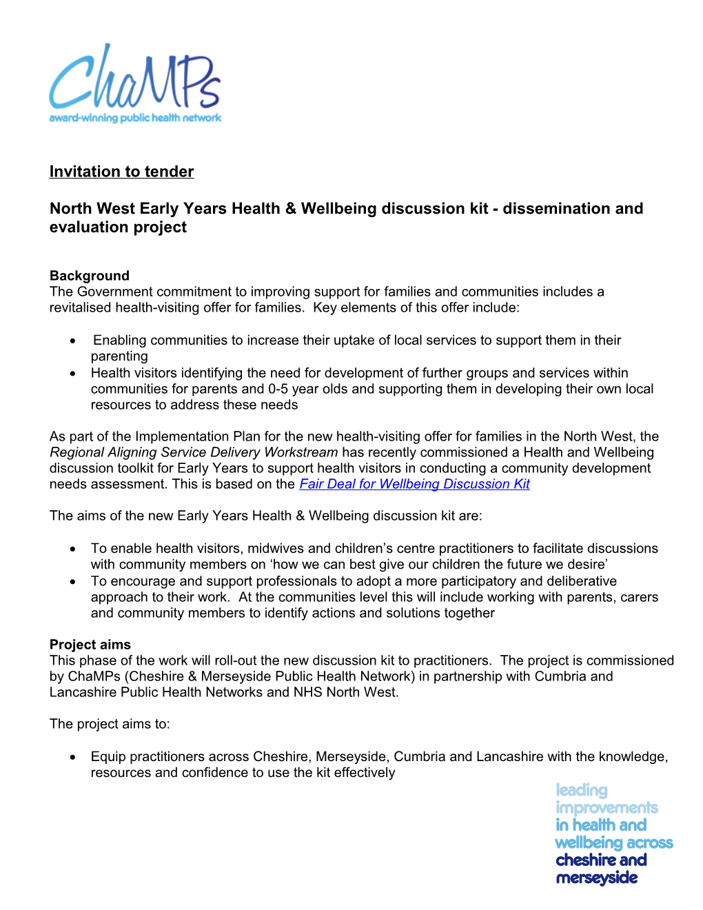 Roll-Out and Evaluation of the NW Early Years Health & Wellbeing Discussion Kit