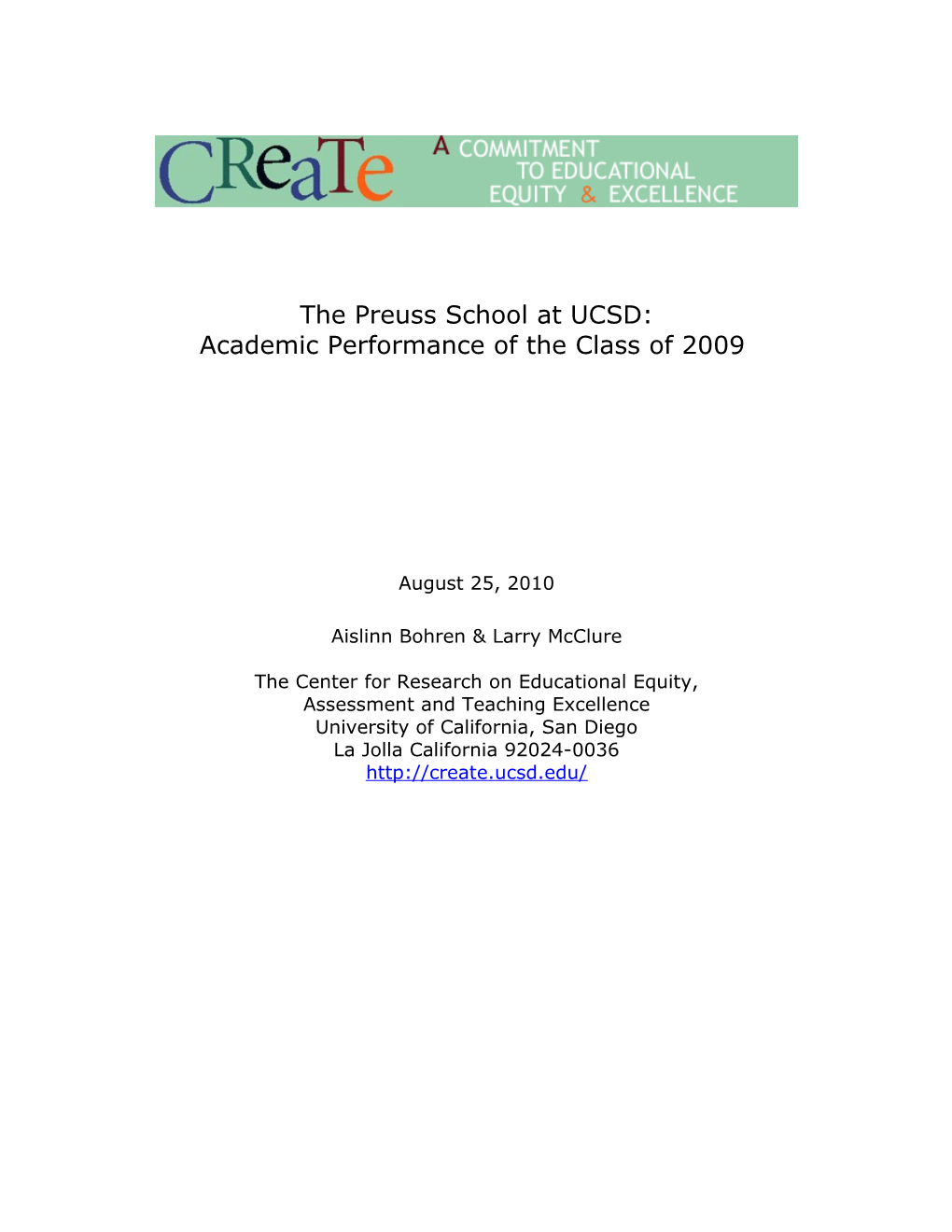 Academic Performance of the Class of 2009