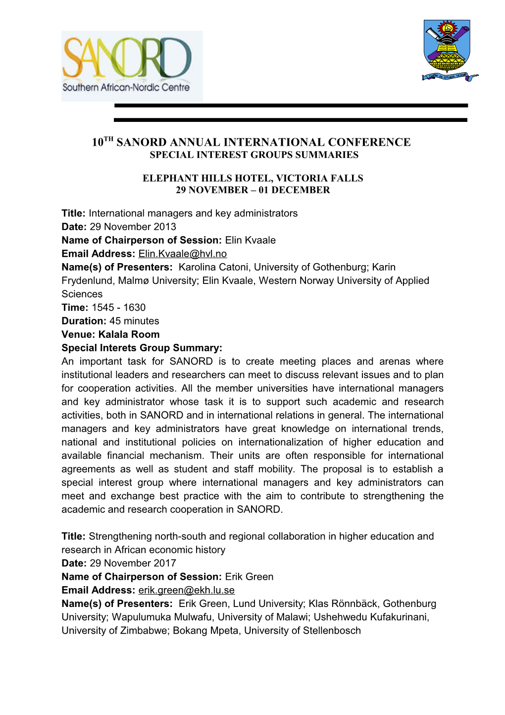 10Thsanord Annual International Conference