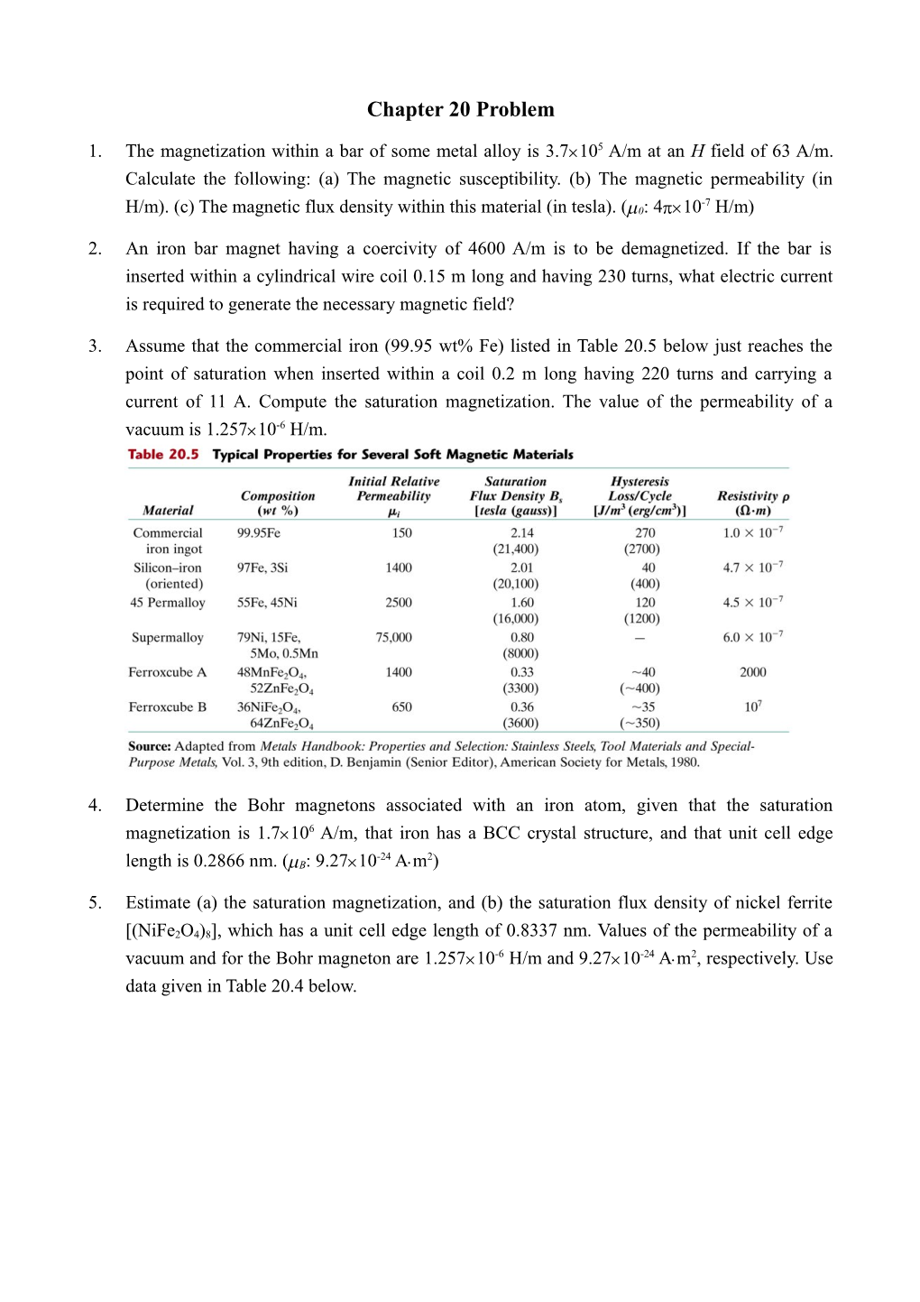 1.The Magnetization Within a Bar of Some Metal Alloy Is 3.7 105 A/M at an H Field of 63