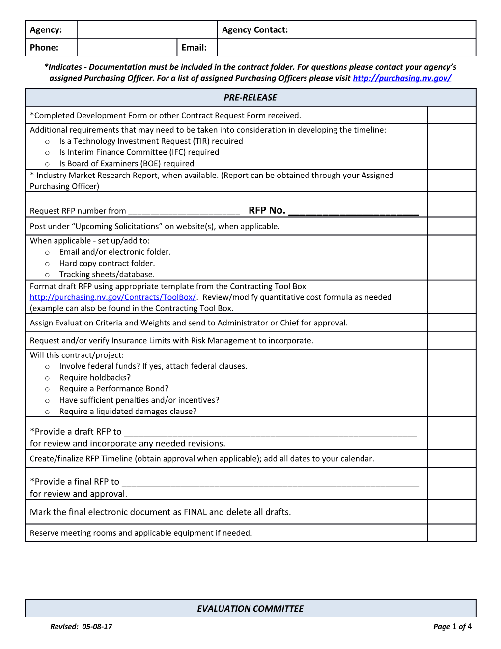 Agency Request for Proposal (Rfp) Checklist