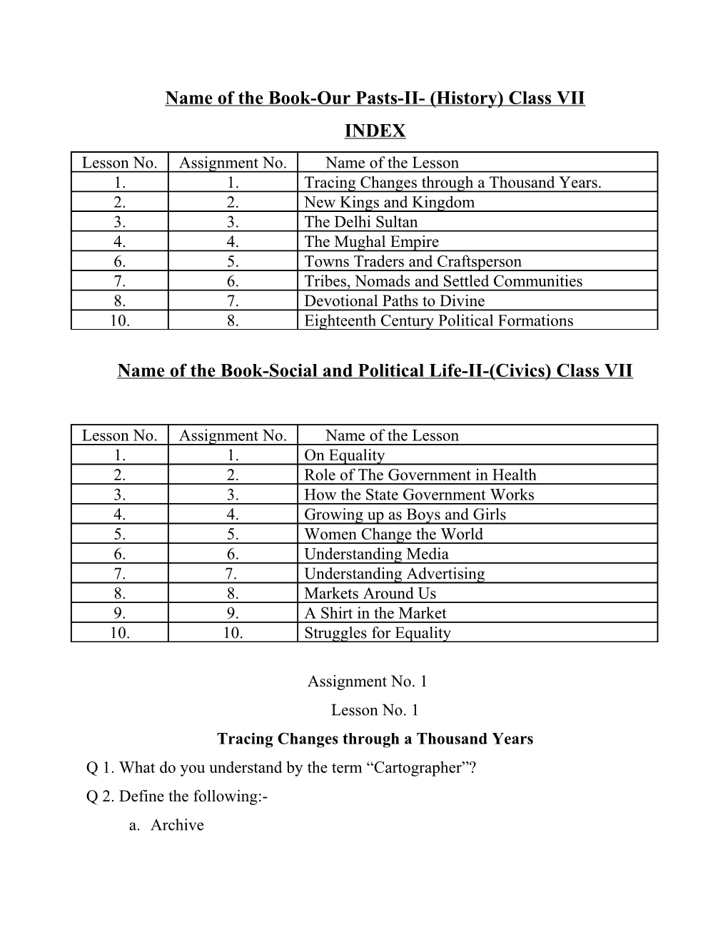 Name of the Book-Our Pasts-II-(History) Class VII