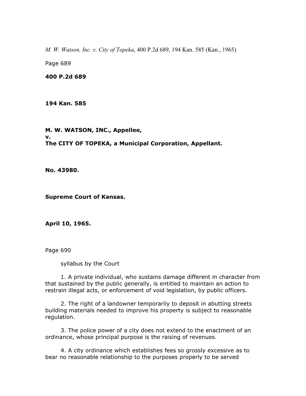 The CITY of TOPEKA, a Municipal Corporation, Appellant