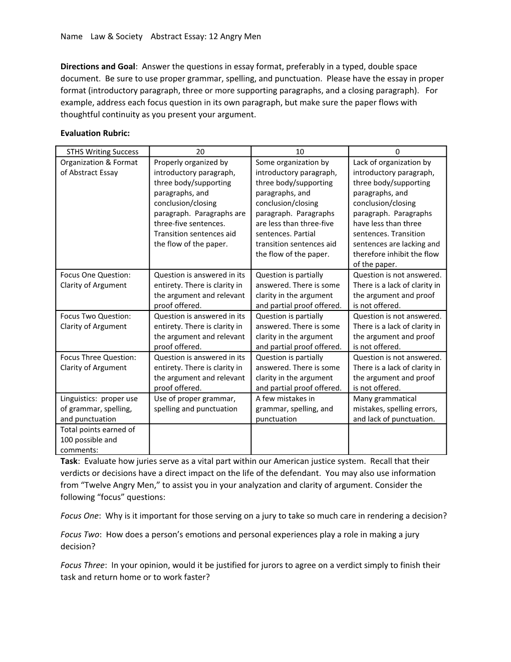 Namelaw & Society Abstract Essay: 12 Angry Men