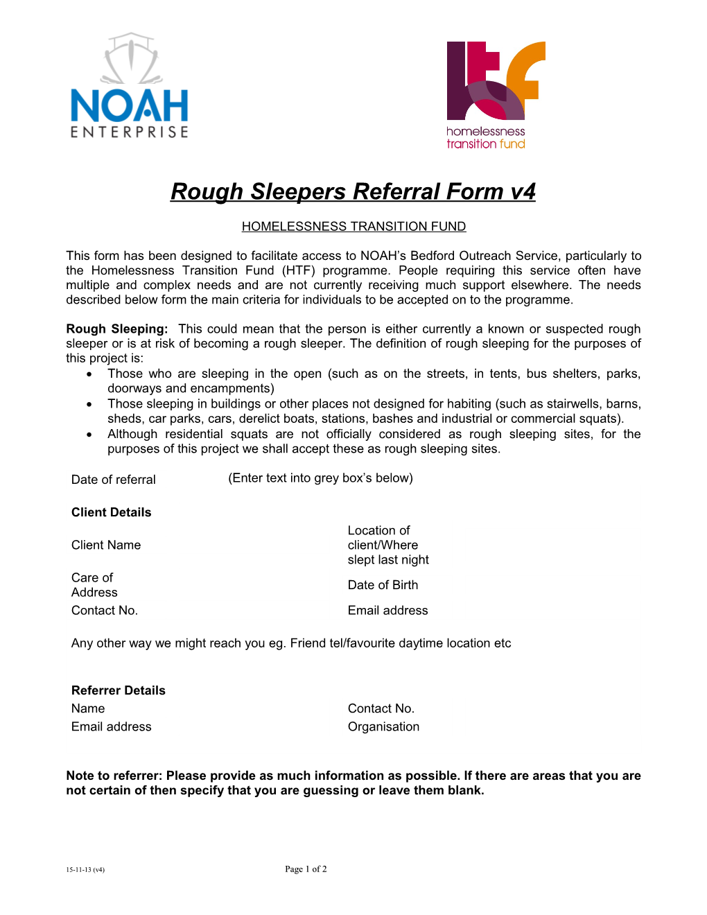 Rough Sleepers Referral Form V4