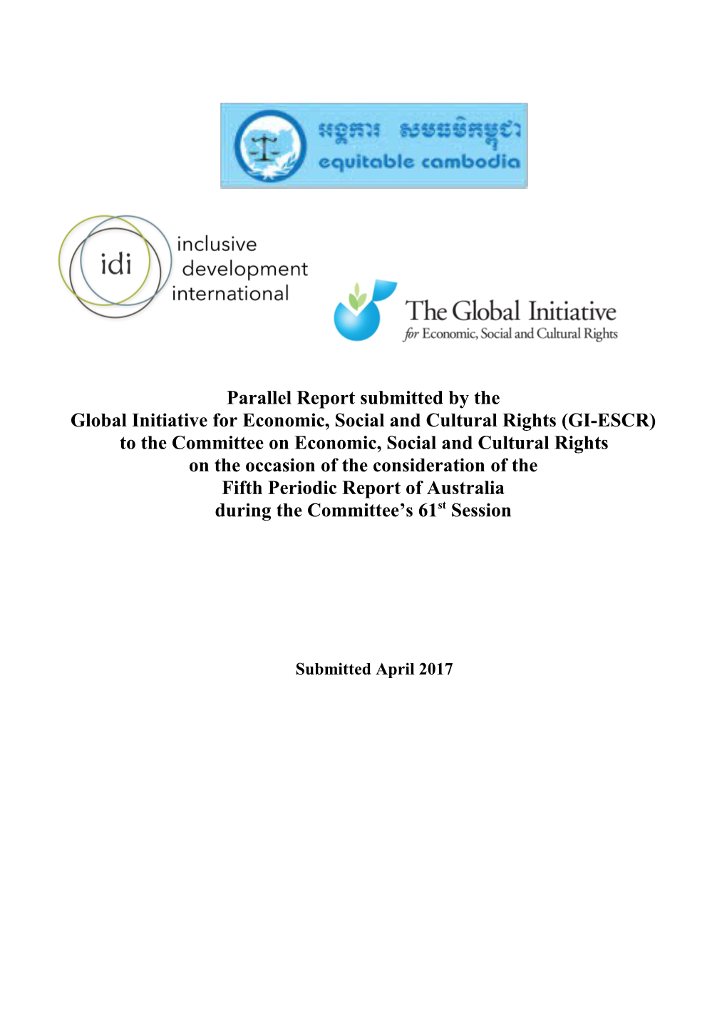 Parallel Report Submitted by The